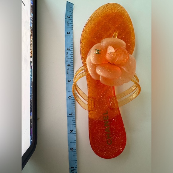 CHANEL CC Jelly Camellia Glitter Thong Sandals Size 36 - Picture 7 of 7